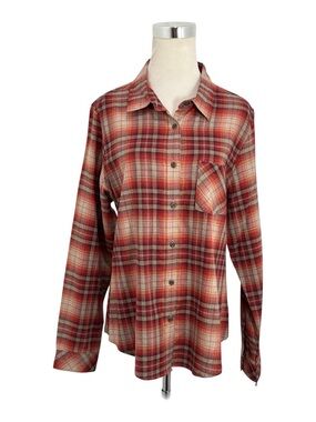 Pendleton Shirt Women's Large Red Orange Plaid Flannel Outdoor Hiking Girlfriend